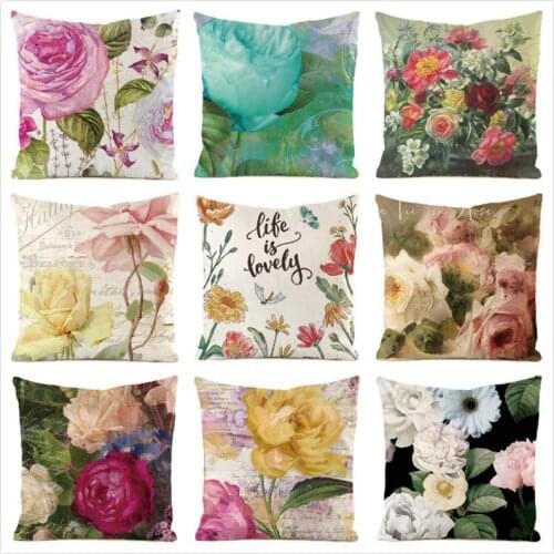 45cm*45cm **Plant Painting** Inimitated Silk Fabric Throw Pillow Covers Couch Cushion Cover Home Decorative Pillows