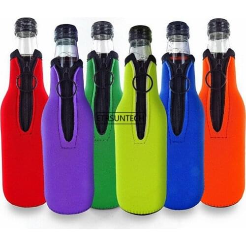 6pcs Beer Bottle Cooler Sleeves with Ring Zipper Collapsible Neoprene Insulators for 12oz 330ml Bottles Party Drink Coolies