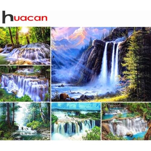 Huacan Diamond Painting Landscape Diamond Embroidery Waterfall Pictures Of Rhinestones Mosaic Cross Stitch 5D DIY Home Decor