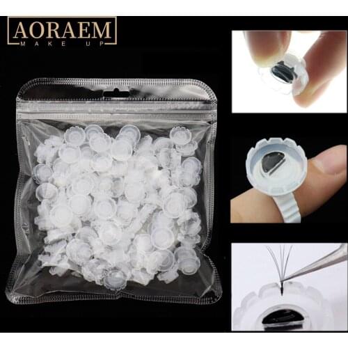 AORAEM 100pcs Individual Eyelash Grafting Glue Holder Quick Blossom Cup Eyelashes Extension Adhesive Flowering Stand Makeup Tool