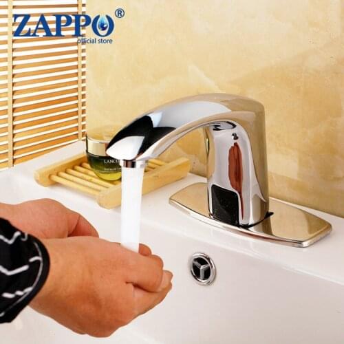 ZAPPO Bathroom Automatic Sink Faucet Mixer Hot and Cold Water Chrome Hand Touch Griffin Faucets SolidBrass Automatic Sensor Tap