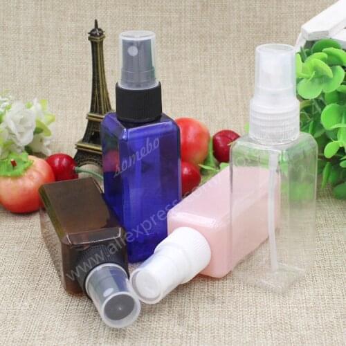 Free shipping 500pcs/lot 50ML Transparent Amber Blue Pink Plastic Square Shape Pet Perfume and Fragrance Bottle