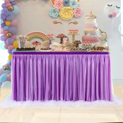 Shining Purple elegant Tulle Tutu Table Skirt table cloth 3 layer Long yarn Birthday Baby Shower party tableware Decoration