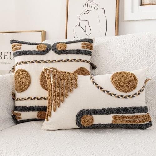 Boho Style Cushion Cover 45x45cm/30x50cm Cotton pillow cover Coffee Loop Tufted Pillow Case for Home decoration Netural Bedroom