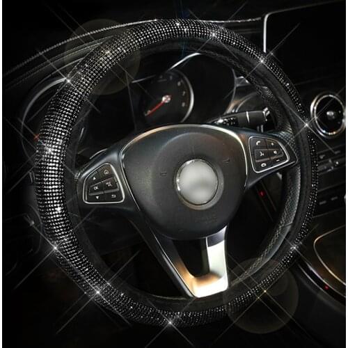 Black Diamond Auto Steering Wheel Cover Car Neck Pillow Seat Rhinestone Headrest Rest Cushion Bling Car Interior Accessories