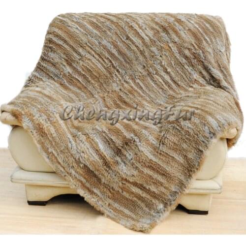 CX-D-10B Custom Made Natural Colour Knit Rabbit Fur Throw Blanket For Beds Bedding Set mantas para sofa decorativa