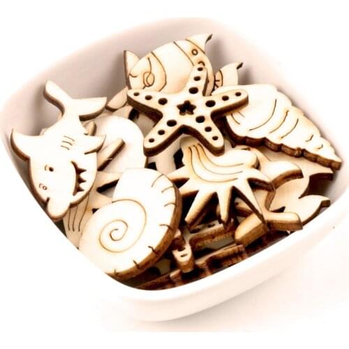 Natual Ocean Animal Pattern Wooden Scrapbooking Art Collection Craft for Handmade Accessory Sewing Home 25mm 20pcs