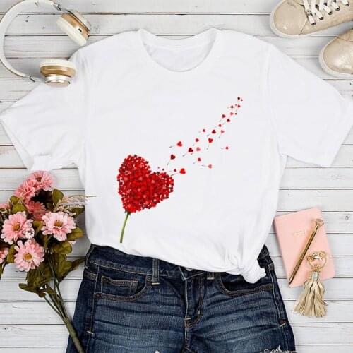 T-shirts Women Printing Love Heart Sweet Valentine 2021 Spring Summer Tshirt Top Lady Print Clothes Stylish 2021 Tee T-Shirt