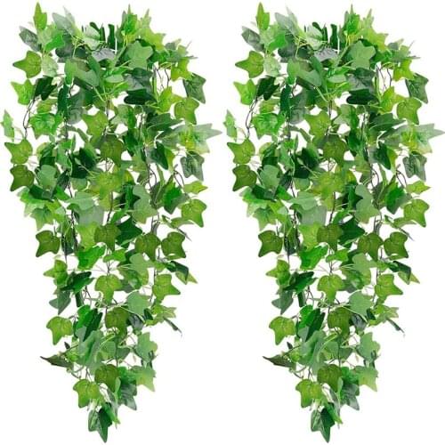 2Pcs Artificial Hanging Plants Fake Ivy Garland Vine for Wall Home Garden Wedding Outside Hanging Decoration ( No Pots )