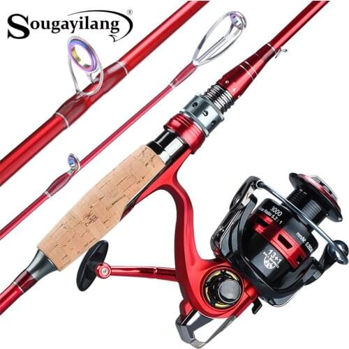 Sougayilang New Rod Reel Combo Portable 4 Section Spining Fishing Reel Carbon Rod Bady Cork Handle Pole 13+1BB Spining Reel Set