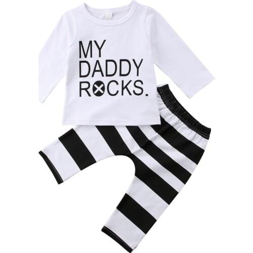 Baby Boy Clothes Set 2pcs Toddler Infant Long Sleeves T-shirt Tops+Pants Striped Letter Print Outfits Set