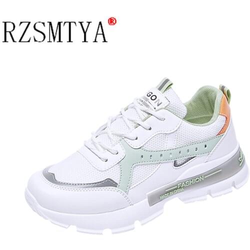 Summer Platform Sneakers Women Shoes Korean Thick Sole White Chunky Sneakers Leather Breathable Casual Vulcanize Shoe