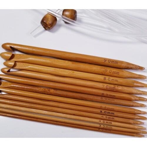 Pure bamboo crocet hook hand made ring needle with bead use for knitting flexble carpet DIY 12pcs/set 120cm length