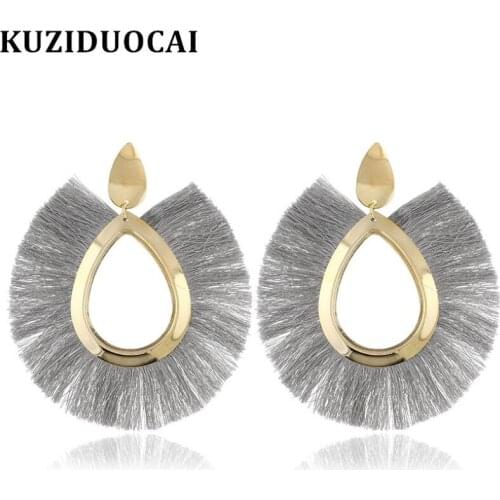 Kuziduocai New Fashion Jewelry Bohe Punk Big Droplet Silk Thread Tassel Statement Drop Earring For Women Aretes Brincos E-1524