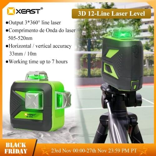 XEAST 12 lines XE-93TG lithium battery green laser level 360 Vertical And Horizontal Self-leveling Cross Line 3D Laser Level