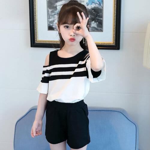 Summer New Kids Beautiful Short Sleeve Pant Suits Fashion Children O-neck Clothing Suit Two Piece Set Summer School Girl Outfit