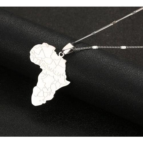 Stainless Steel Trendy Africa Map With Somalia Pendant Necklaces Silver Color African Maps Jewelry
