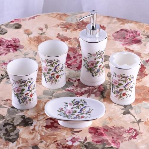 Bathroom Set Ceramic Soap Liquid Dispenser Toothbrush Holder Soap Dish Gargle CupToilet Set Supplies Bathroom Decorations