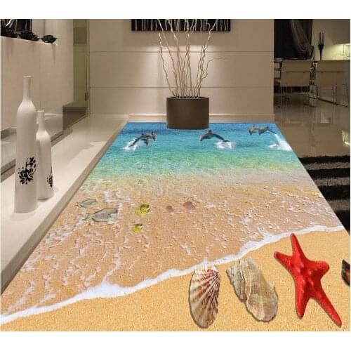Mural 3D PVC Wallpaper Self-adhesive Floor Wallpaper 3D Beach Starfish Dolphin Floor Painting Modern Custom 3D Floor Mural