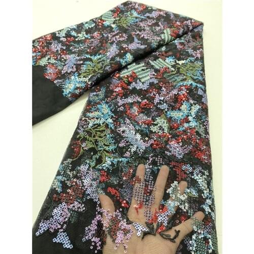 Latest Nigerian Tulle Lace Fabric African Sequins Fabric Embroidery 5 yards/pcs French Net Lacse Mesh Fabrics 4098B-2