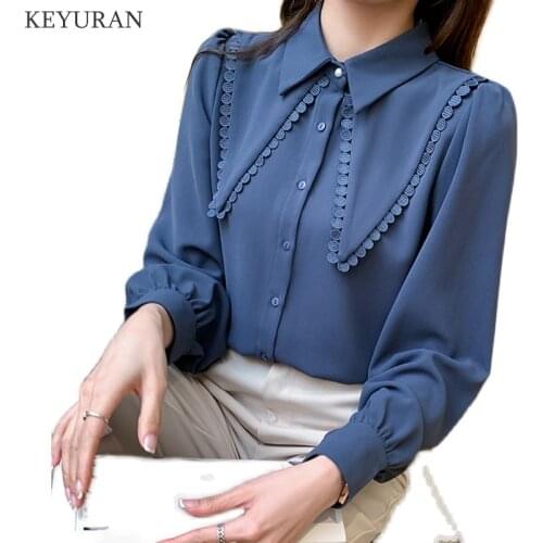 2021 New Fashion Office Ladies Shirt High-end Temperament Doll Collar French All-match Slim Long-sleeved Shirt Women blouse Tops