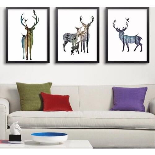 Nordic Animal poster Elk Childrens Room living room Creative Picture Creative Cartoon Decorative Painting painting pictures