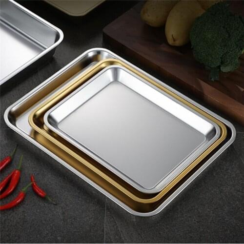Stainless Steel Golden Silver Baking Tray Non-Stick Pans Rectangle Fruit Bread Storage Plate Steamed Sausage Dish Bakeware Tools