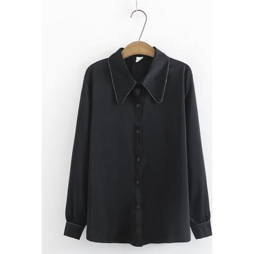 Plus Size XL-4XL Womens Simple Elegant Blouse Long Sleeved Black Beige Vintage Tops Oversized Blusas