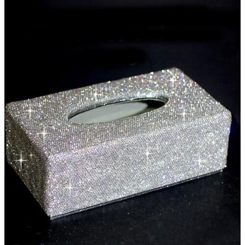 Luxurious Crystal Tissue Box Holder Handmade Bling Diamond Tissue Box for Car Home Multi-Purpose Storage Box Gift for Women Girl