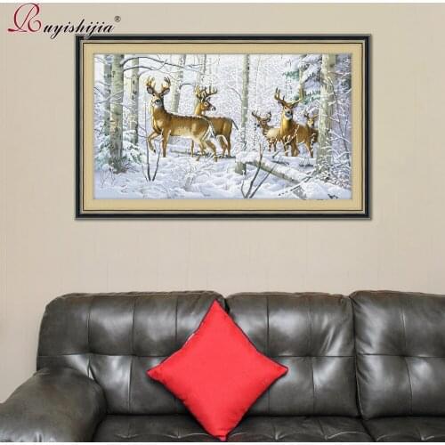 RUYISHIJIA Home Decorations Deer in Snow Scene DMC Cross Stitch Needlework DIY Printing Cross-Stitch Set For Embroidery Kits