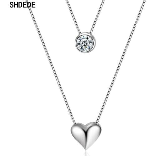 SHDEDE Love Heart Necklace Pendants Silver Wedding Bride Jewelry Embellished With Crystals From Swarovski Anniversary Gift -X183