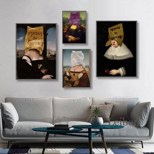 Humor Funny Poster Mona Lisa Vintage Art Canvas Painting Nordic Retro Modular Picture On The Wall Home Decoration Living Room