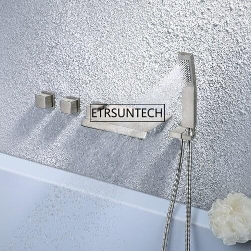 Bathroom Bathtub Faucet System With Tub Spout Handshower Integrated Style Brushed Nickel Wall Installation Brass Valve Five Hole