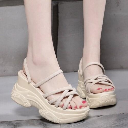 Ladies Wedge Heel Sandals Summer 2021 Solid Flock High Platform Slippers Women Casual Chunky Gladiator Shoes Zapatillas Mujer