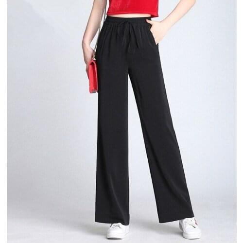 Womens Long Pants Chiffon Casual Slim trousers 2020 Spring Summer Solid High Waist Loose Straight Pants Plus Size 6XL 7XL Loose