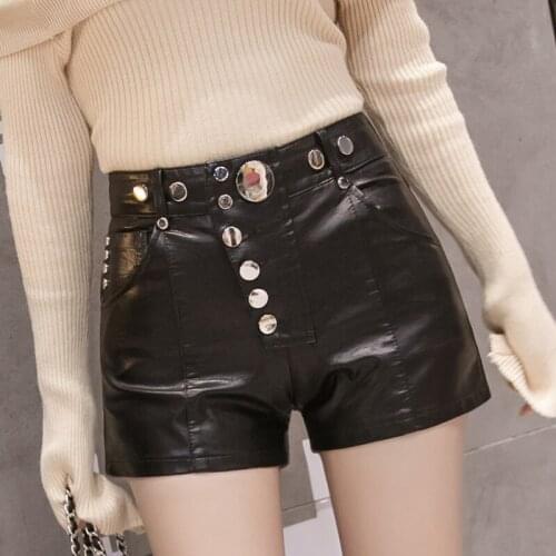 Womens leather Shorts Classic Vintage High Waist black skinny Female Caual autumn Ladies Shorts For Women