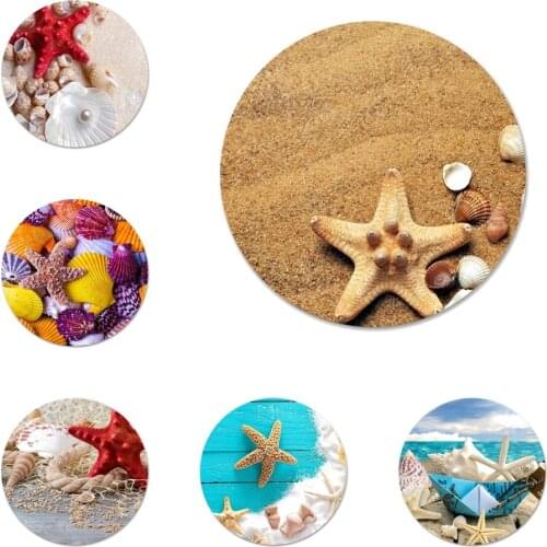 58mm Blue Wood Seashells Sea Star Icons Pins Badge Decoration Brooches Metal Badges For Clothes Backpack Decoration