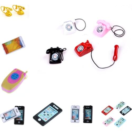 1/2PCS 1:6/1:12 Scale Mini Pad Phone Earphone Vintage Telephone Dollhouse Miniature Toy Doll Living Room Dolls Accessories