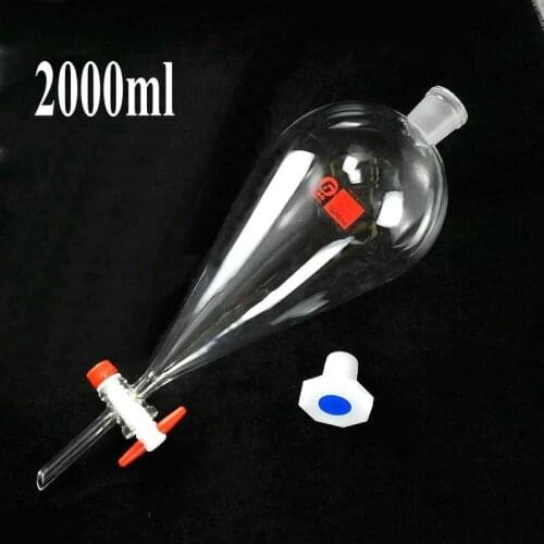 1pcs 2000ml Pear-shaped Clear Glass Separating Funnel with PTFE Piston for Laboratory Oil Separation