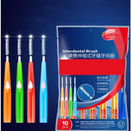 10Pcs/set 0.6/0.7/0.8/1/1.2mm Interdental Brush Telescopic I-shaped Oral Interdental Brushes,Oral Hygiene Cleaning Dental Brush
