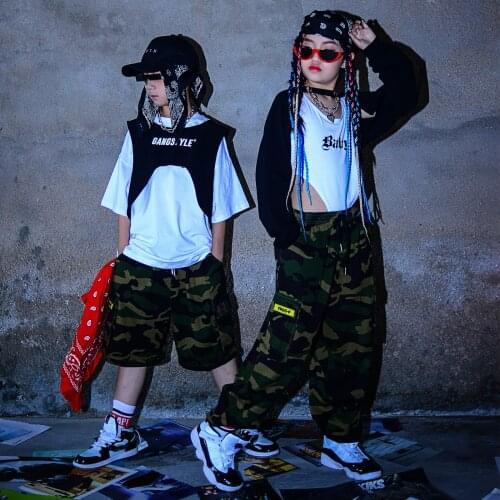 2021 Jazz Dance Costumes For Kids Short Sleeevd Camouflage Hiphop Pants Modern Dance Hip Hop Clothes Street Dance Wear DQS7278