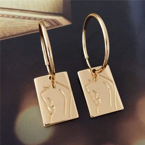 2021 Fashion Geometric Earring Gold Color Meatal Jewelry Exaggeration Punk Big Long Rectangle Statement Earring for Women