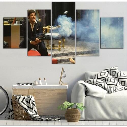 5 Panels Canvas Painting scar face Al Pacino Print Wall Art Film star Picture for movie poster Living Room with frame