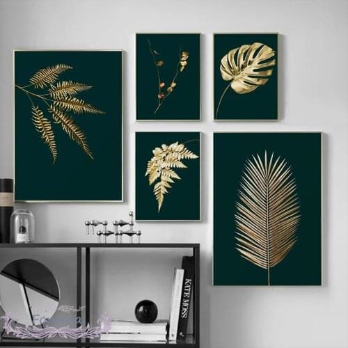 Abstract Golden Plant Leaves Picture Wall Art Print Poster Canvas Painting for Aisle Living Room Unique Modern Luxury Decoration