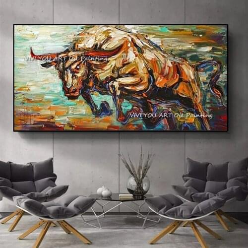 The Brave Bull Animal Running Modern Abstract Thick Handmade Oil Painting On Canvas Knife Painting Wall Art Living Room Decor