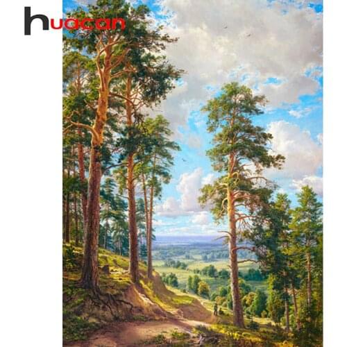 Huacan Diamond Mosaic Cross Stitch Embroidery Sets Tree 5D DIY Diamond Art Painting Kits Landscape Beaded Pictures Home Decor