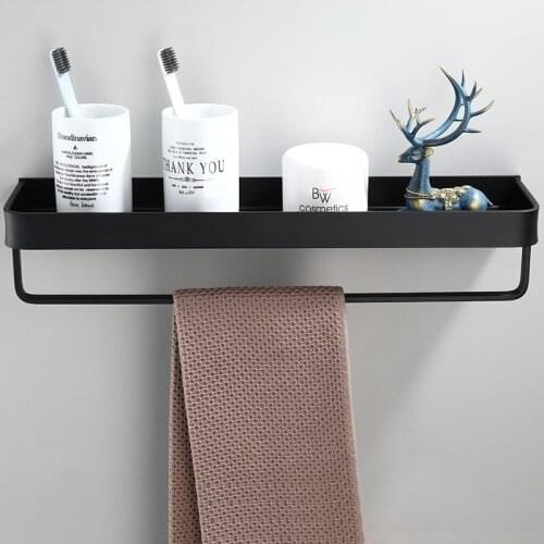 Aluminum Bathroom Shelf Black Wall Mounted Shelf With Hook No Drilling Shower Storage Rack With Towel Holder Bathroom Products