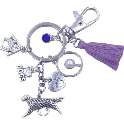 Flat-Coated Retriever Dog Animal New Keychain Key Ring Pet Tassels Vintage Silver Color Bohemian Women Men Male Jewelry K189