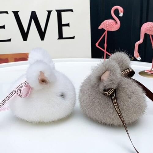 Real Mink Fur Bunny Keychain Cute Mini Small Rabbit Toy Bag Charms Car metal Keyring Trinket Women Gift Bow Decoration Pendant