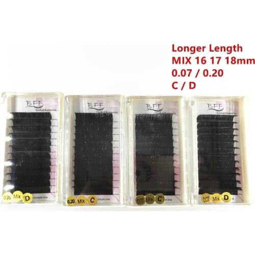 BFF Brand 4 trays Eyelashes longest length ( mix 16 17 18mm ) quality synthetic mink natural False individual eyelash extension